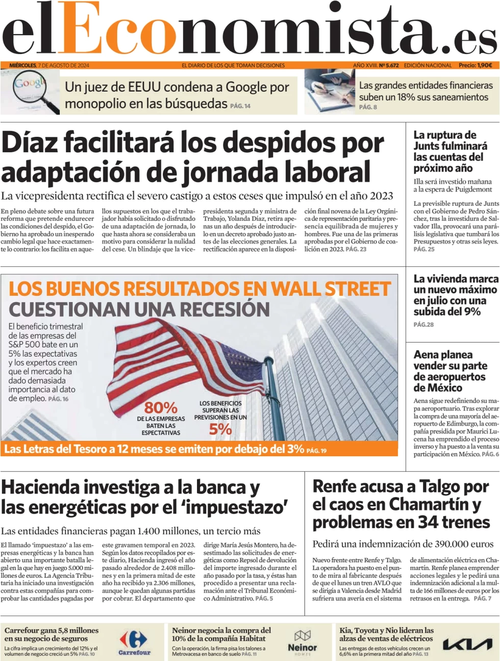 anteprima della prima pagina di el-economista del 07/08/2024