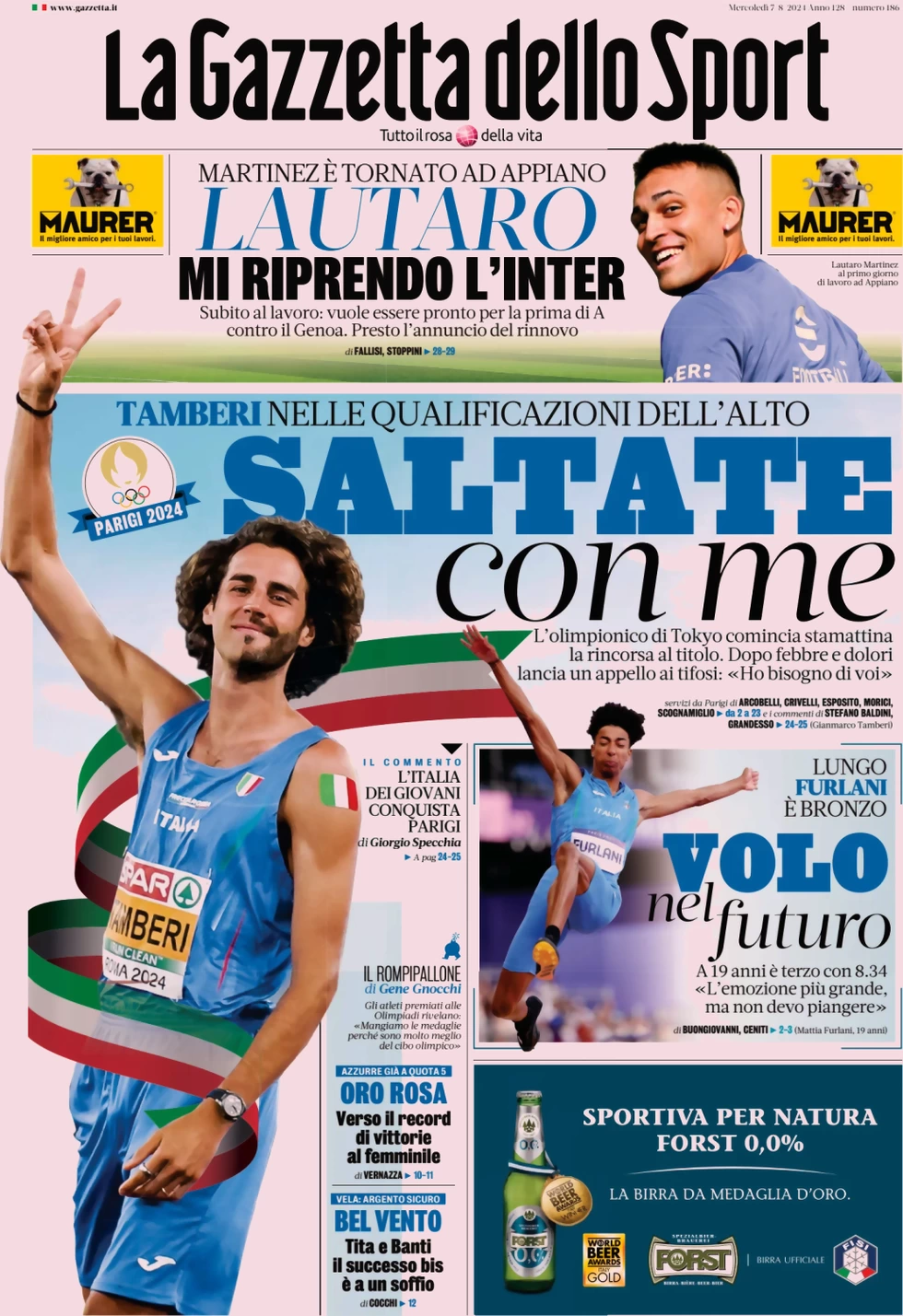 anteprima della prima pagina di la-gazzetta-dello-sport del 07/08/2024