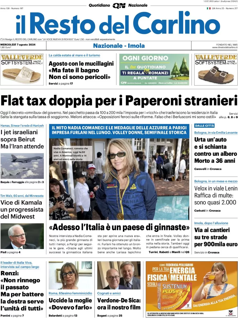 anteprima della prima pagina di il-resto-del-carlino del 07/08/2024