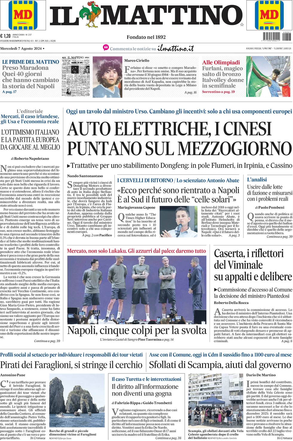 anteprima della prima pagina di il-mattino del 07/08/2024