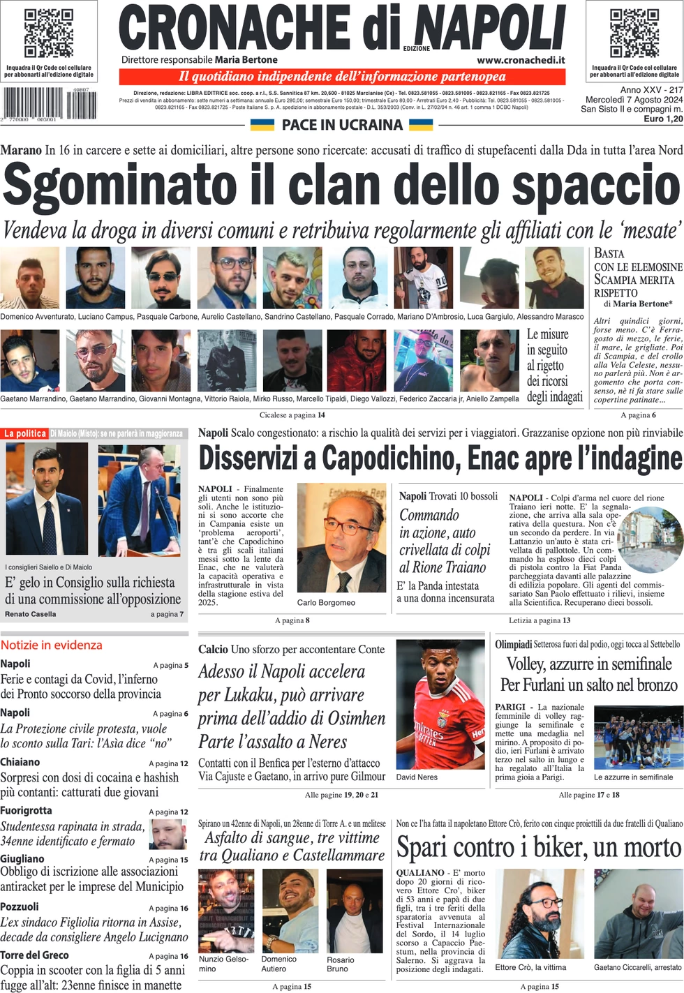 anteprima della prima pagina di cronache-di-napoli del 07/08/2024