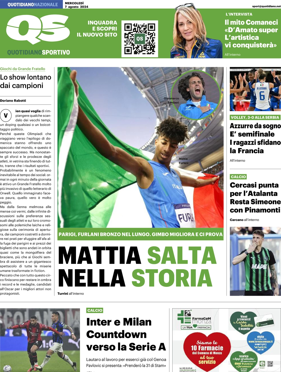 anteprima della prima pagina di qs-quotidiano-sportivo del 07/08/2024