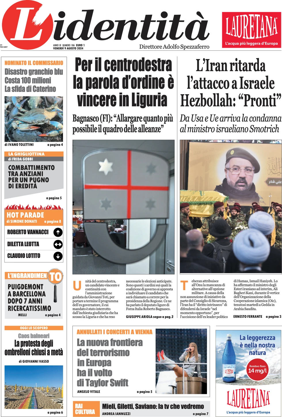 anteprima della prima pagina di lidentit del 08/08/2024