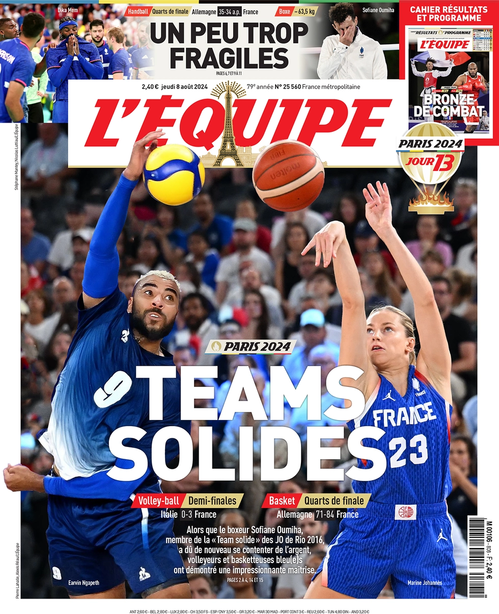 anteprima della prima pagina di lequipe del 08/08/2024