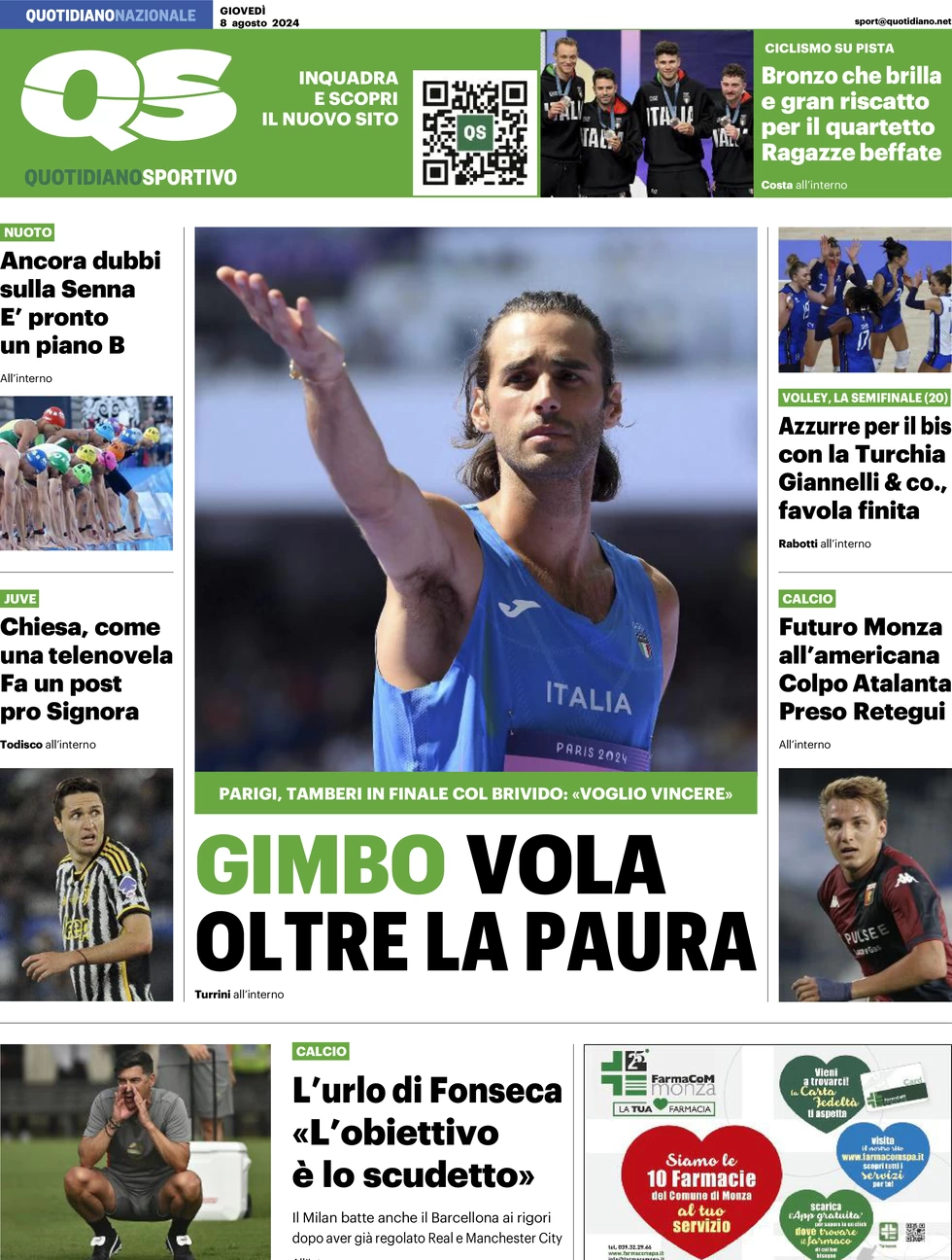 anteprima della prima pagina di qs-quotidiano-sportivo del 08/08/2024