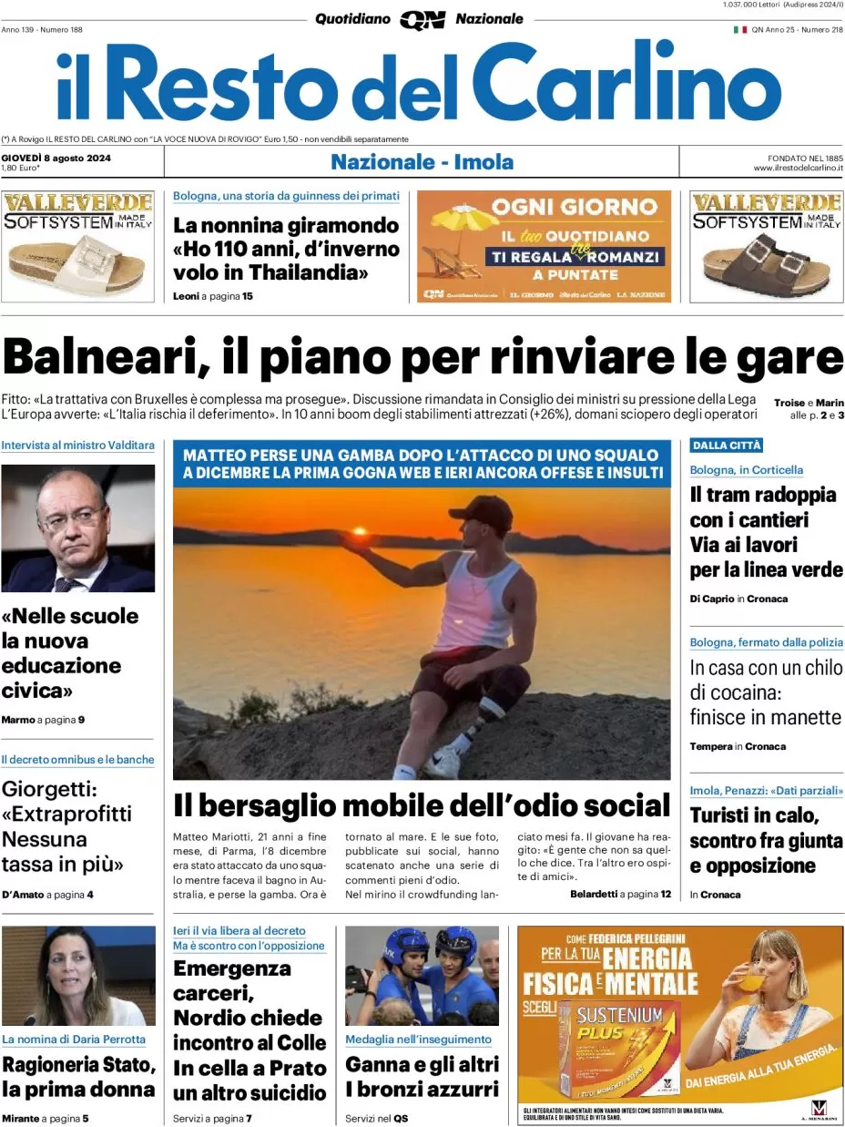 anteprima della prima pagina di il-resto-del-carlino del 08/08/2024