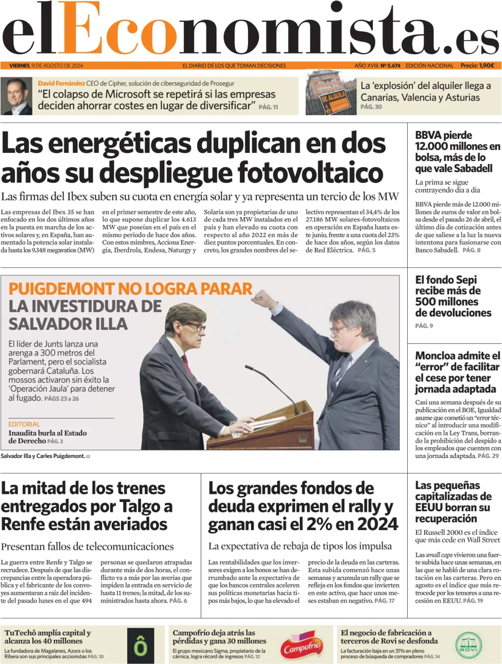 anteprima della prima pagina di el-economista del 09/08/2024