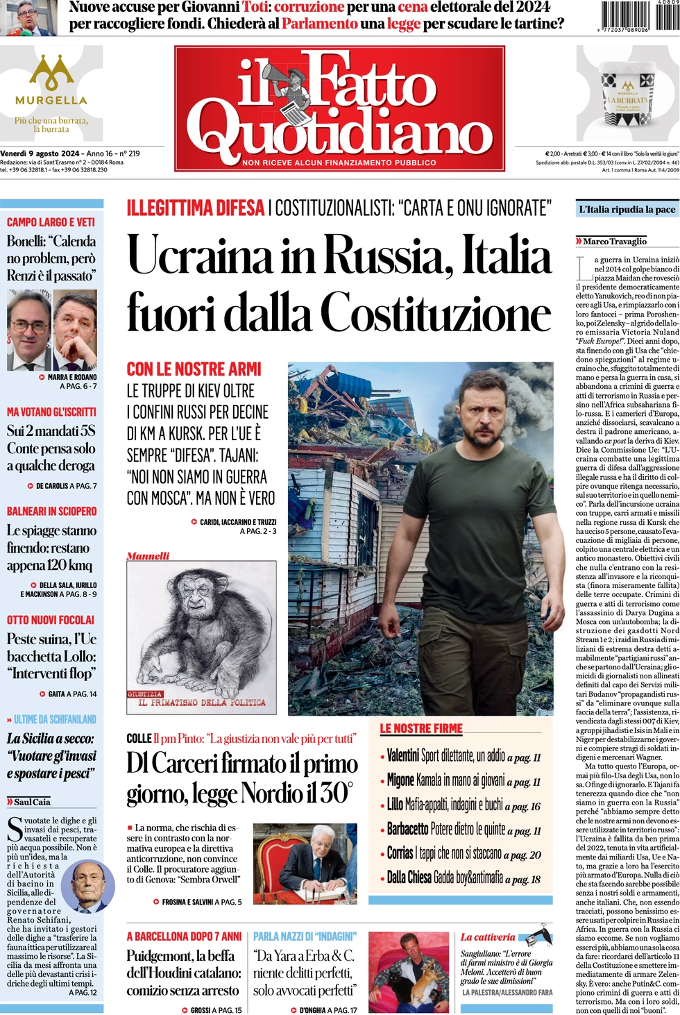 anteprima della prima pagina di il-fatto-quotidiano del 09/08/2024