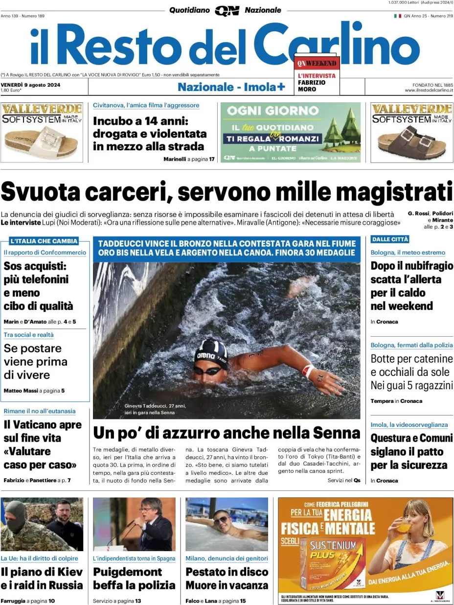 anteprima della prima pagina di il-resto-del-carlino del 09/08/2024