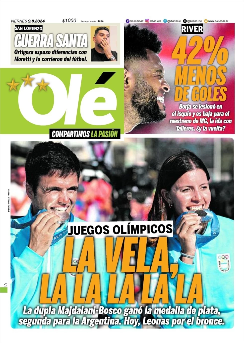 anteprima della prima pagina di ol del 09/08/2024