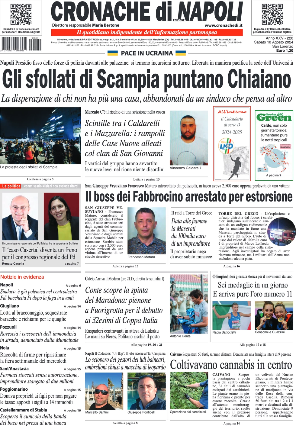 anteprima della prima pagina di cronache-di-napoli del 10/08/2024