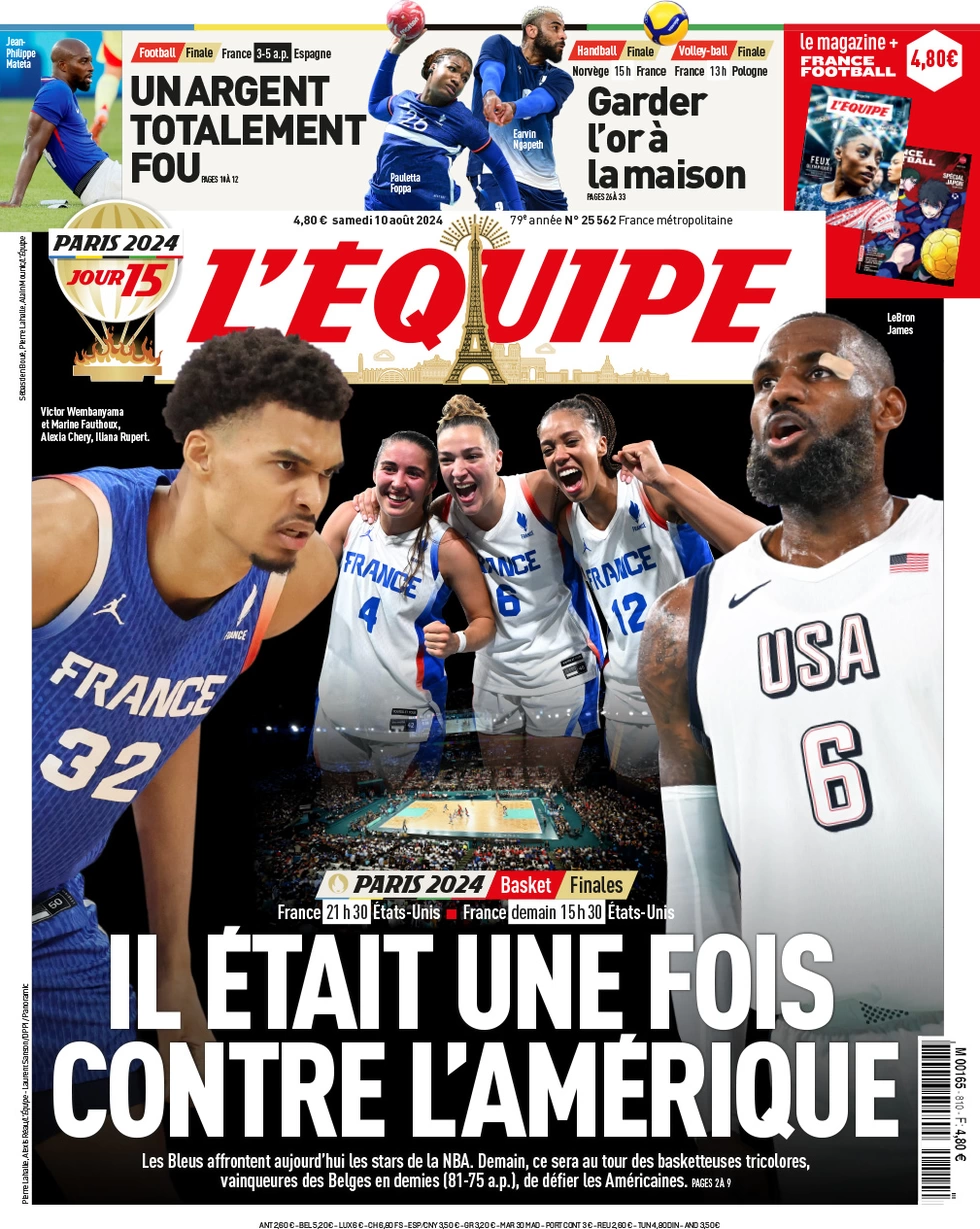 anteprima della prima pagina di lequipe del 10/08/2024