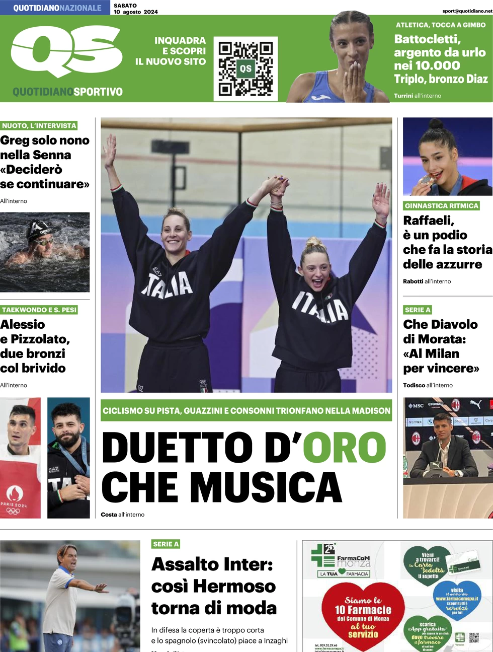 anteprima della prima pagina di qs-quotidiano-sportivo del 10/08/2024