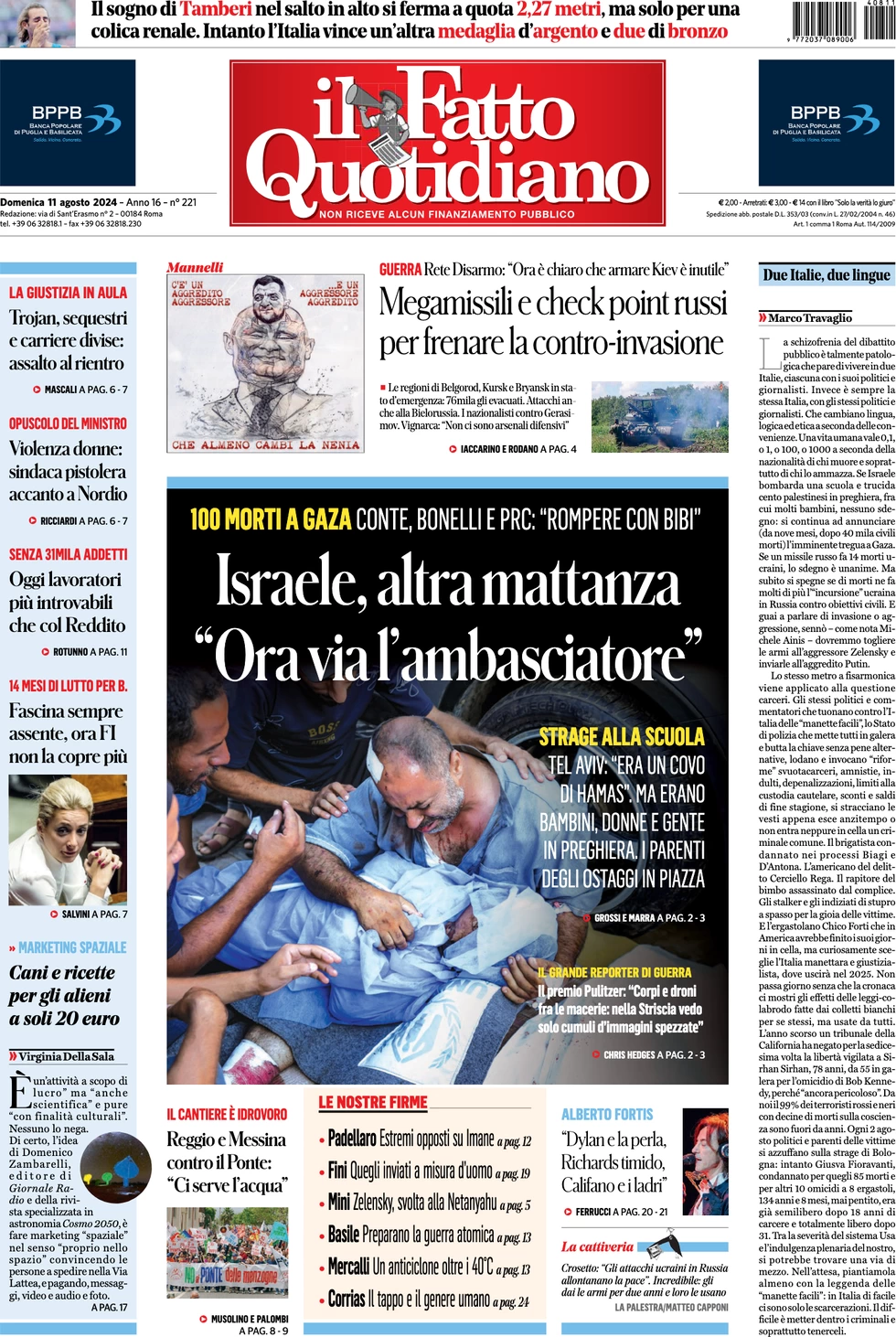 anteprima della prima pagina di il-fatto-quotidiano del 11/08/2024