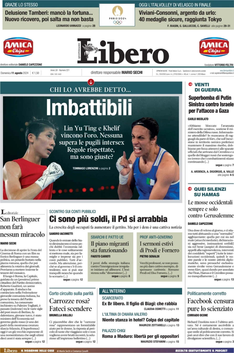 anteprima della prima pagina di libero-quotidiano del 11/08/2024