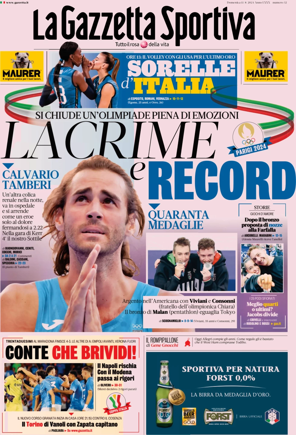 anteprima della prima pagina di la-gazzetta-dello-sport del 11/08/2024