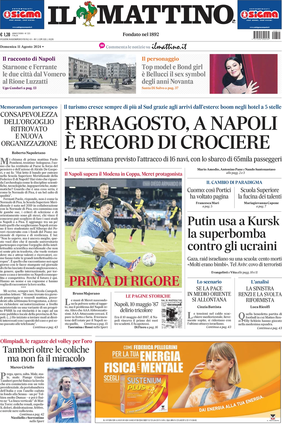 anteprima della prima pagina di il-mattino del 11/08/2024