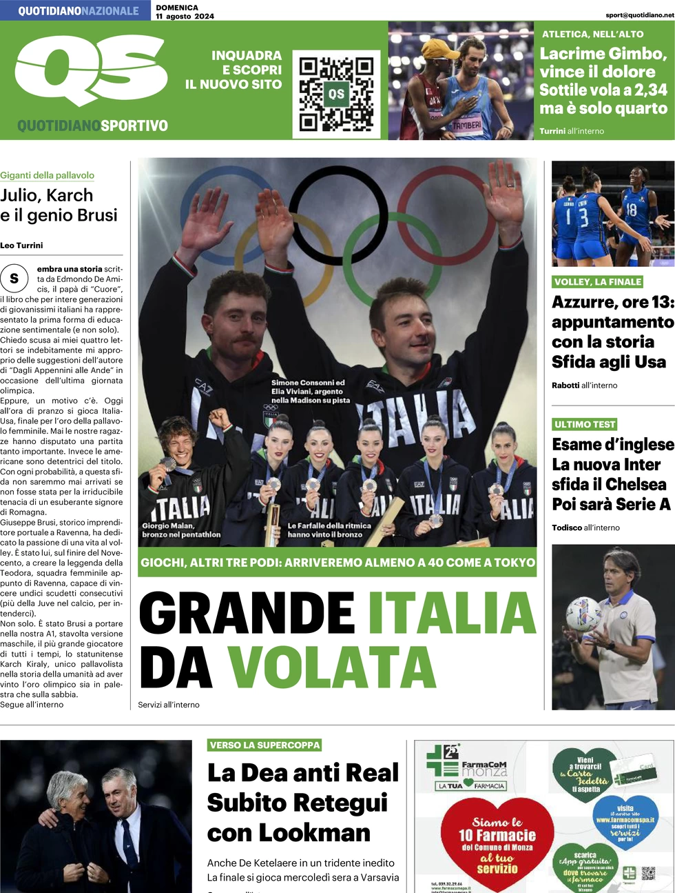 anteprima della prima pagina di qs-quotidiano-sportivo del 11/08/2024