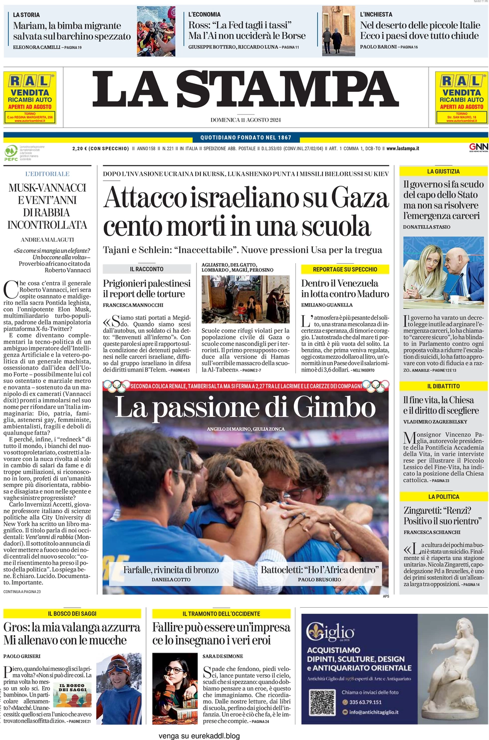 anteprima della prima pagina di la-stampa del 11/08/2024