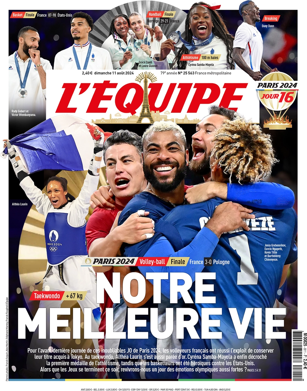 anteprima della prima pagina di lequipe del 11/08/2024