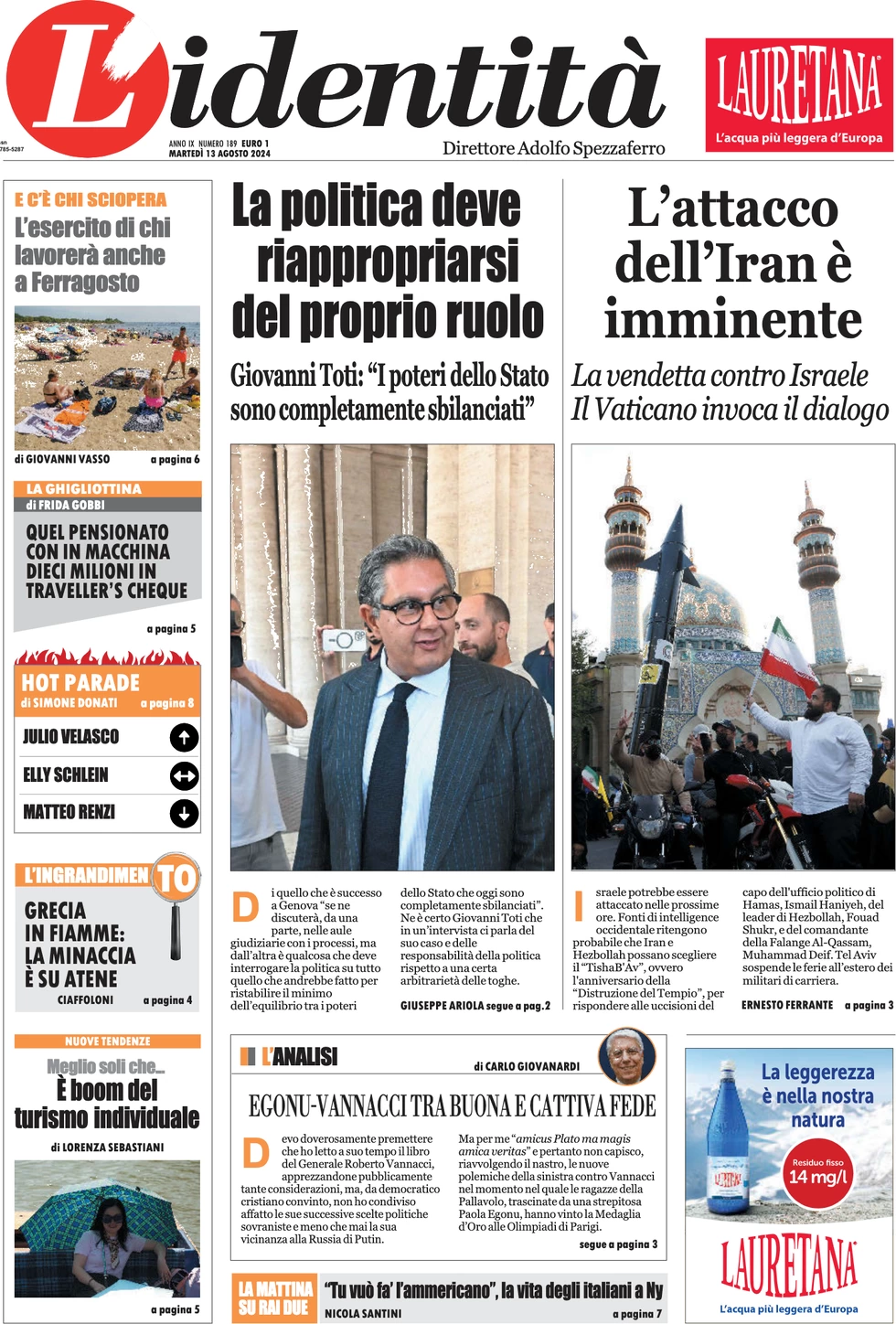 anteprima della prima pagina di lidentit del 12/08/2024