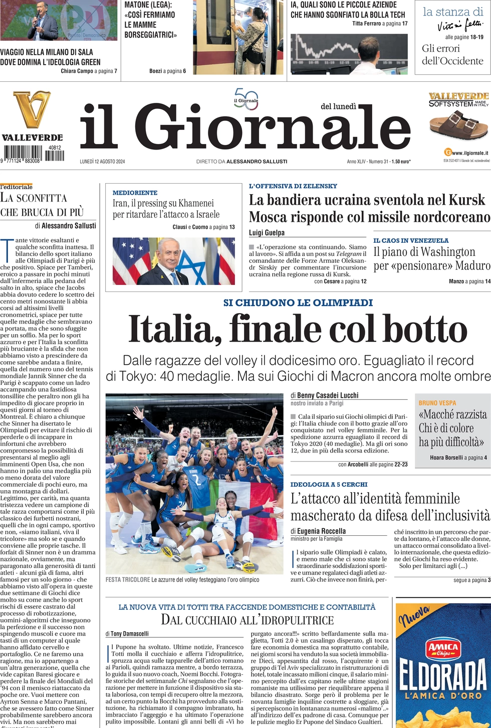 anteprima della prima pagina di il-giornale del 12/08/2024