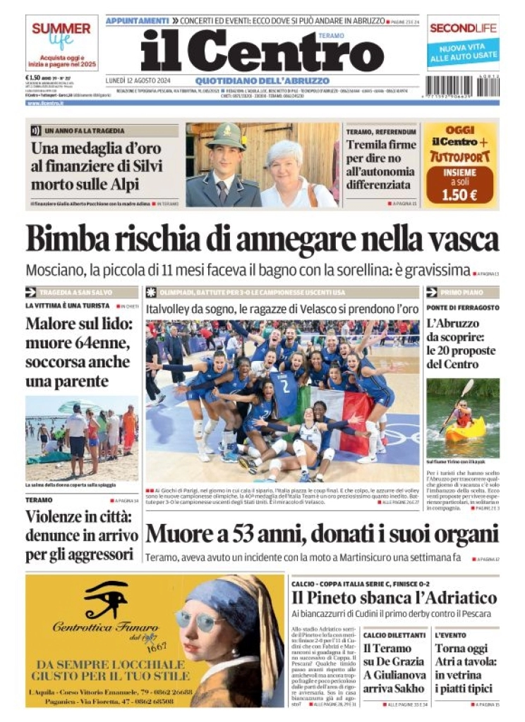 anteprima della prima pagina di il-centro-teramo del 12/08/2024