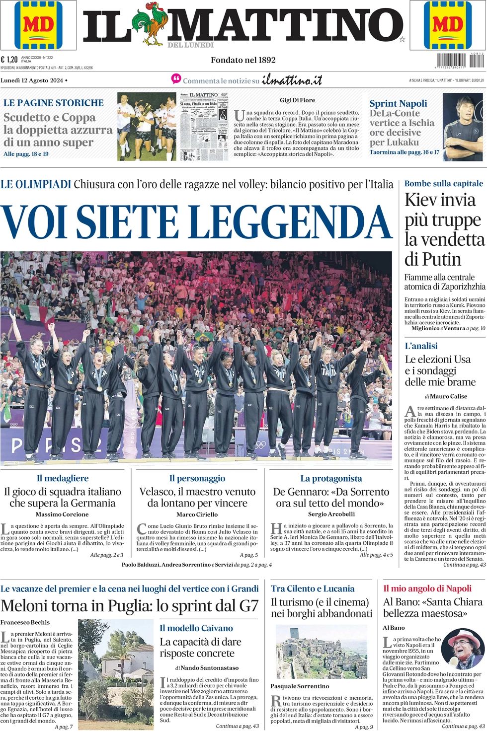 anteprima della prima pagina di il-mattino del 12/08/2024