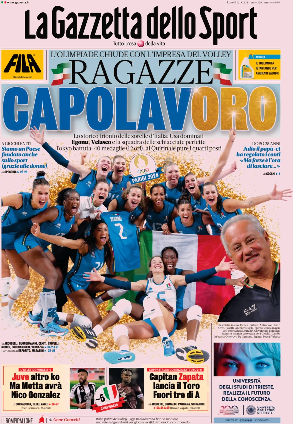 anteprima della prima pagina di la-gazzetta-dello-sport del 12/08/2024