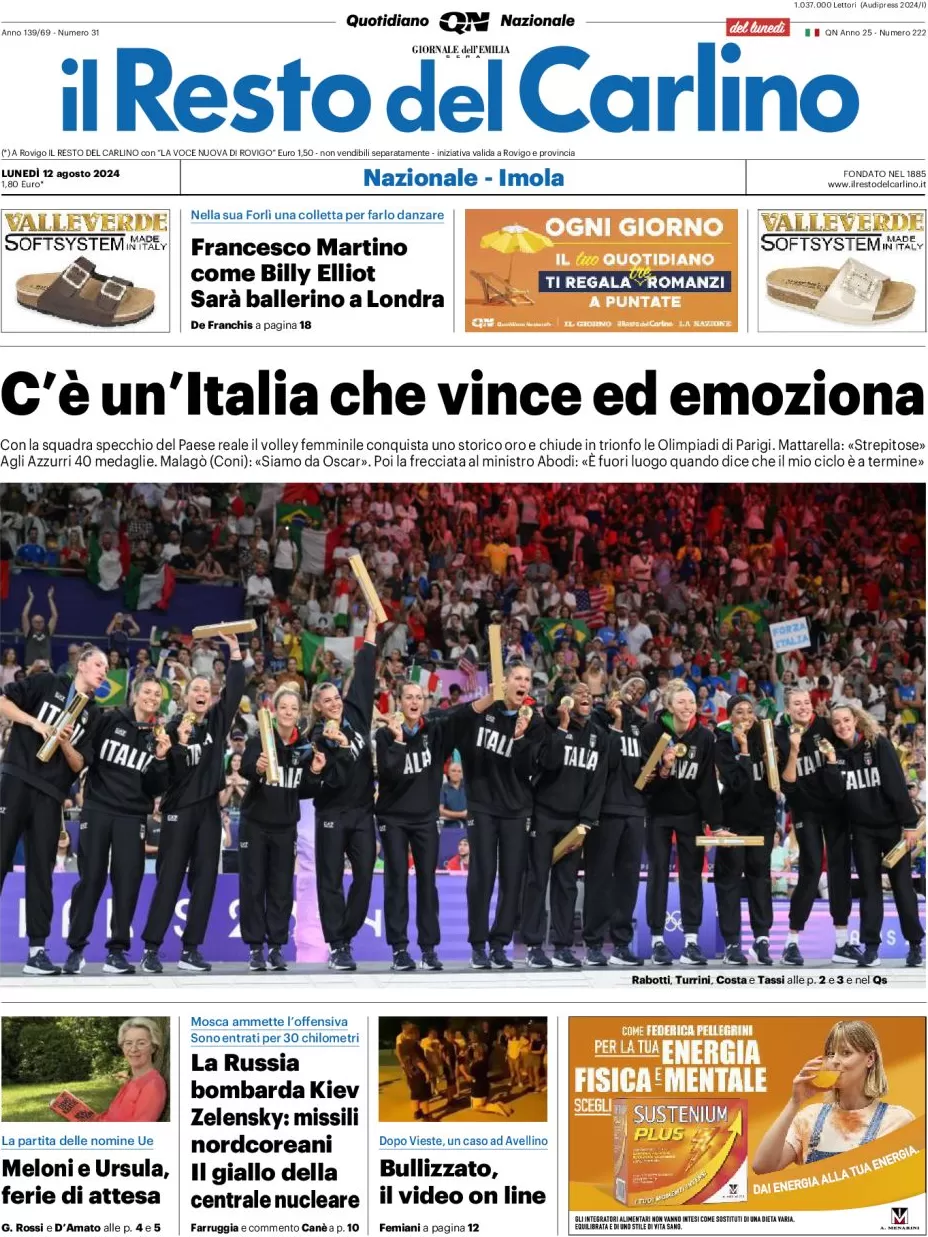 anteprima della prima pagina di il-resto-del-carlino del 12/08/2024