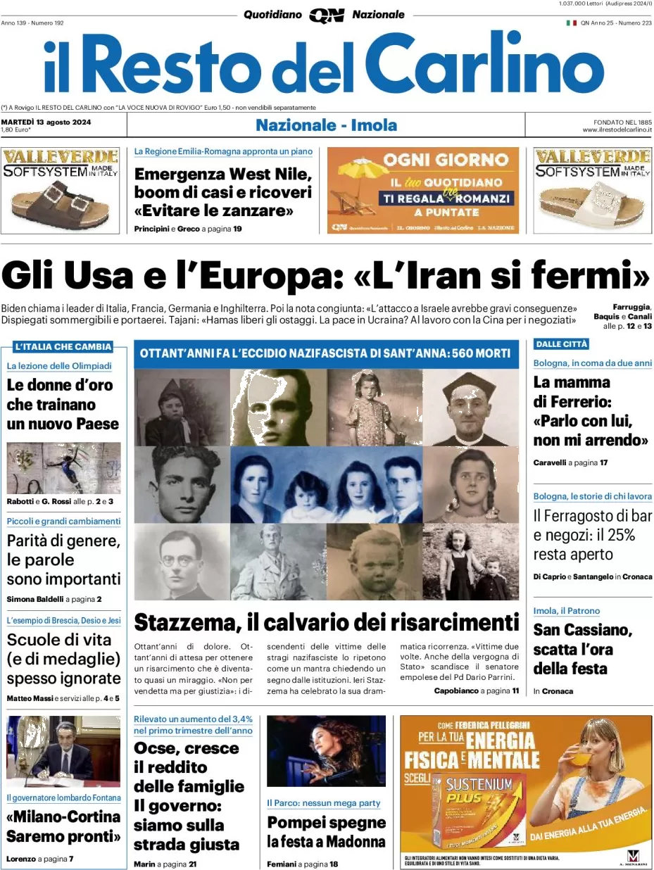 anteprima della prima pagina di il-resto-del-carlino del 13/08/2024