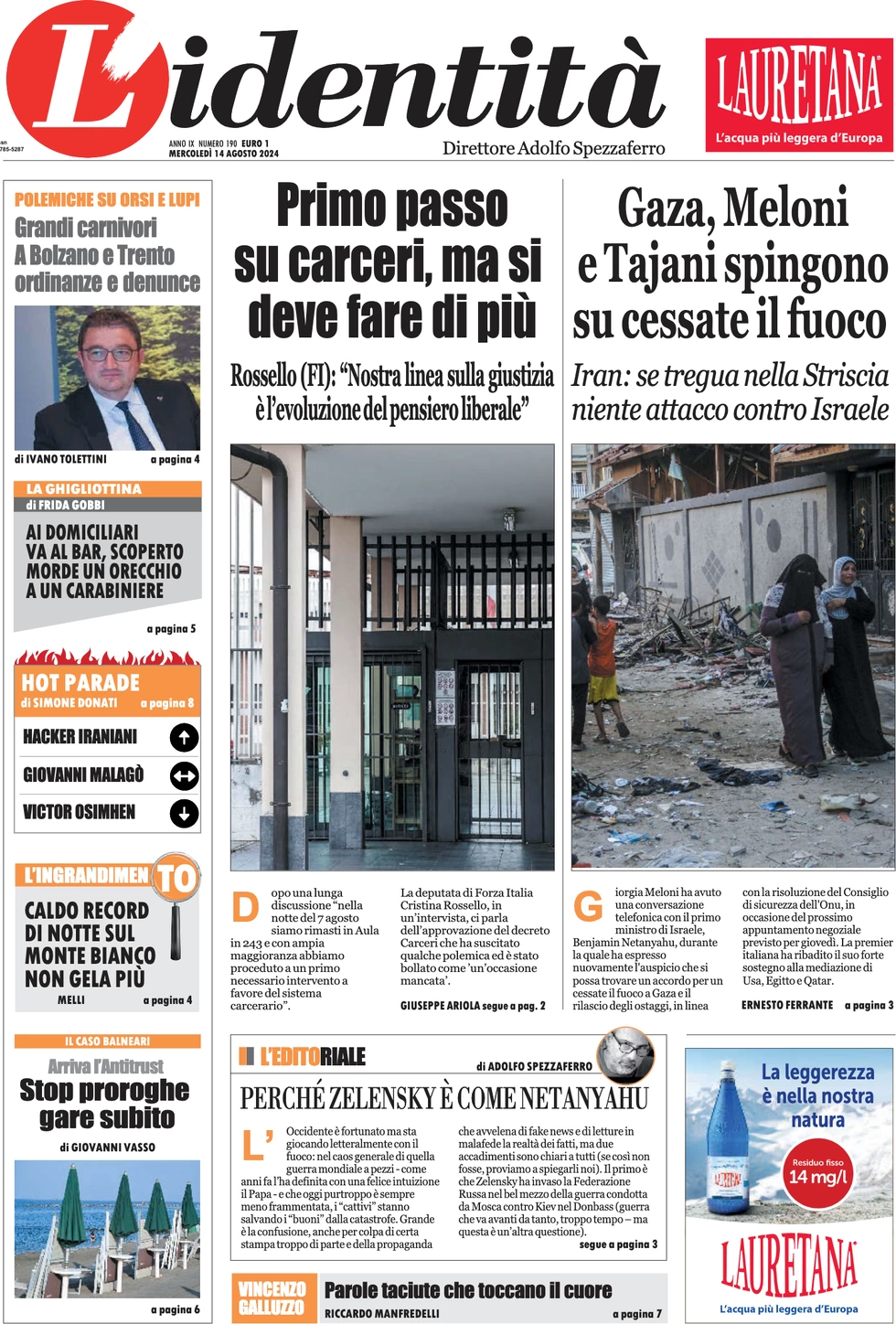 anteprima della prima pagina di lidentit del 13/08/2024