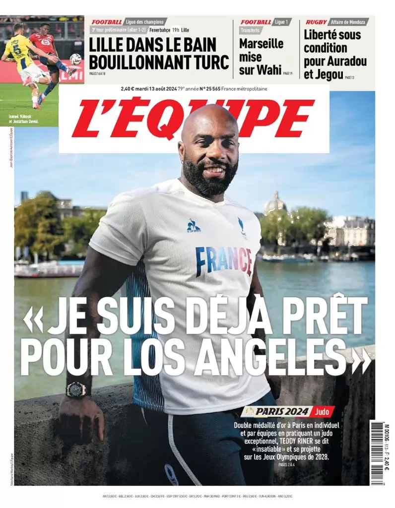 anteprima della prima pagina di lequipe del 13/08/2024