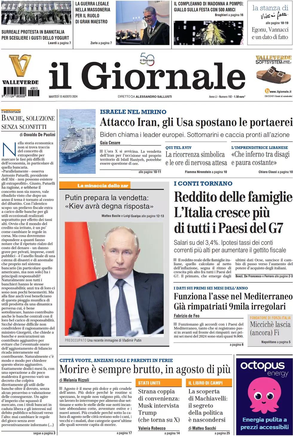 anteprima della prima pagina di il-giornale del 13/08/2024