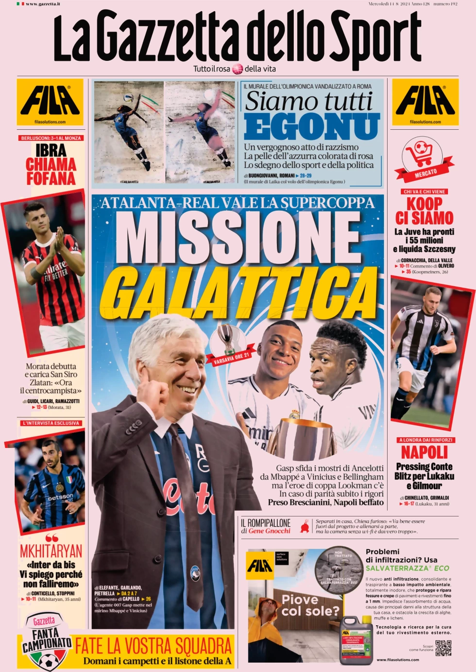 anteprima della prima pagina di la-gazzetta-dello-sport del 14/08/2024