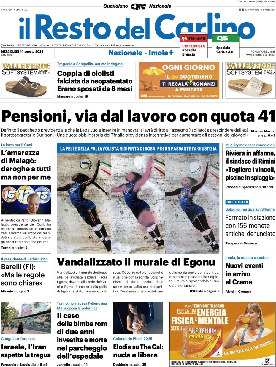 anteprima della prima pagina di il-resto-del-carlino del 14/08/2024