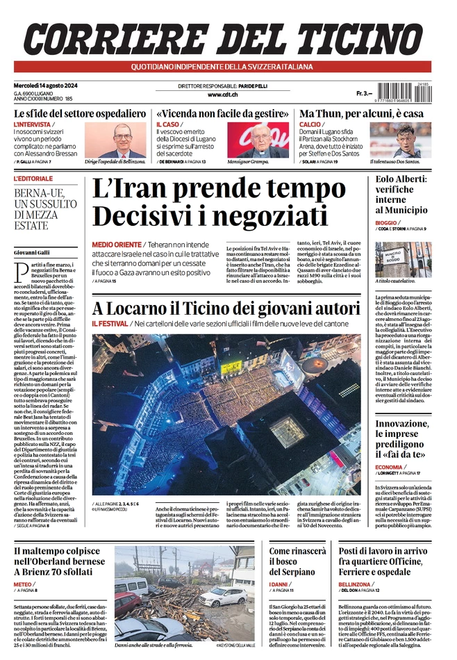 anteprima della prima pagina di corriere-del-ticino del 14/08/2024