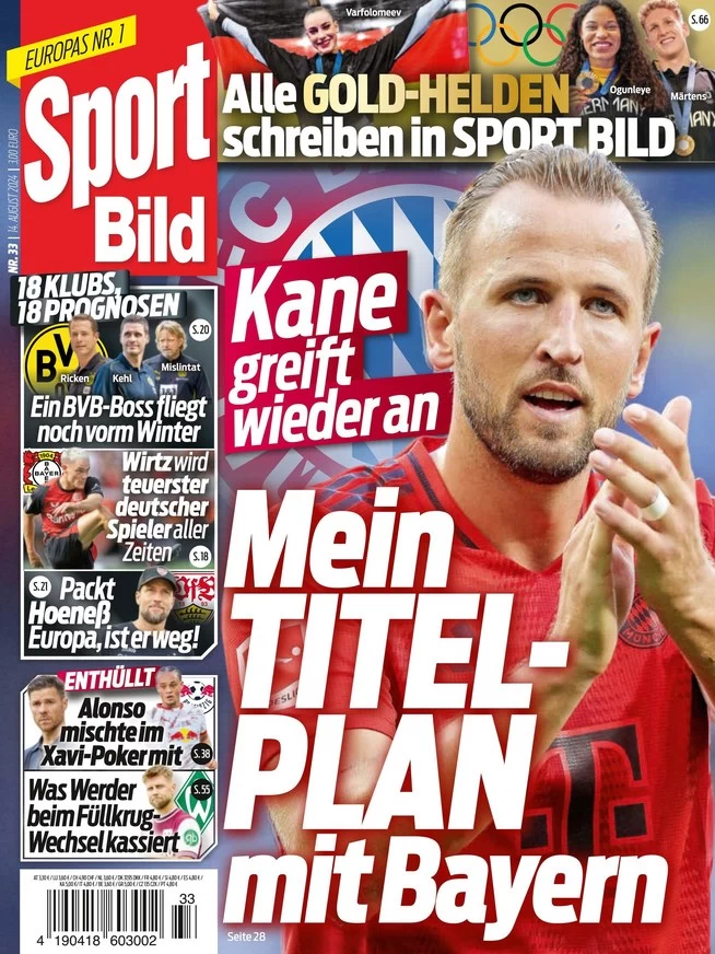 anteprima della prima pagina di sport-bild del 14/08/2024