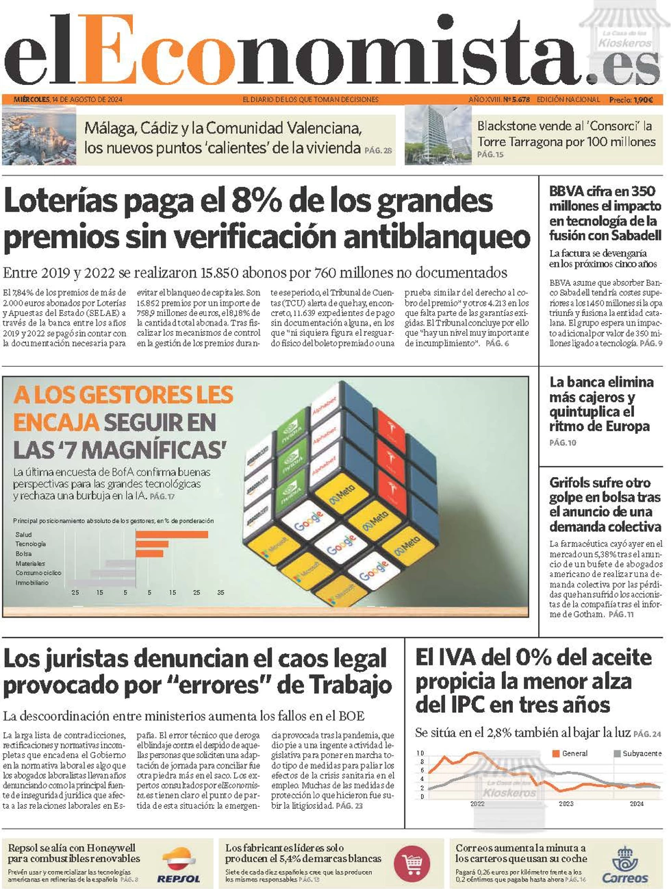 anteprima della prima pagina di el-economista del 14/08/2024