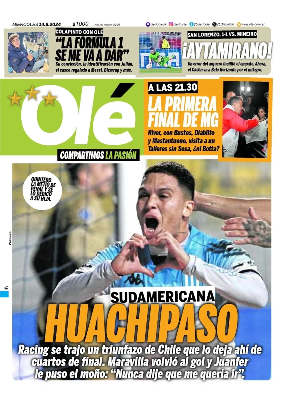 anteprima della prima pagina di ol del 14/08/2024