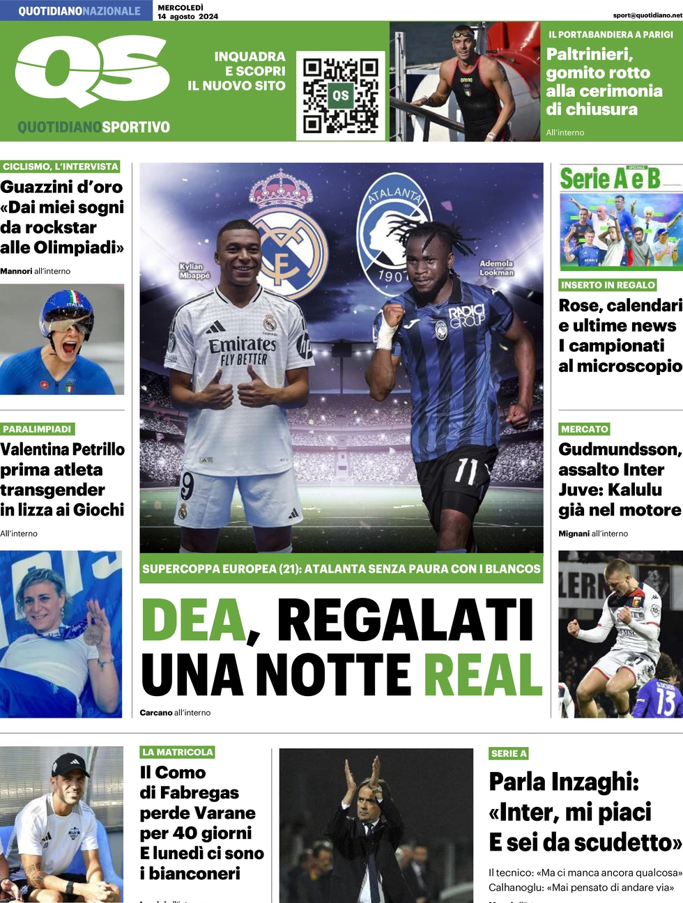 anteprima della prima pagina di qs-quotidiano-sportivo del 14/08/2024