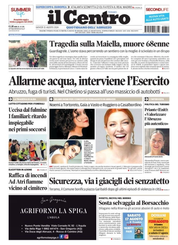 anteprima della prima pagina di il-centro-teramo del 15/08/2024