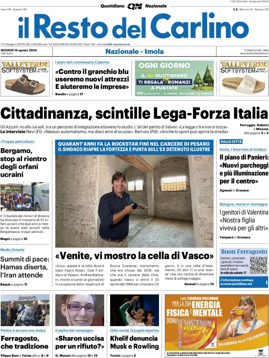 anteprima della prima pagina di il-resto-del-carlino del 15/08/2024