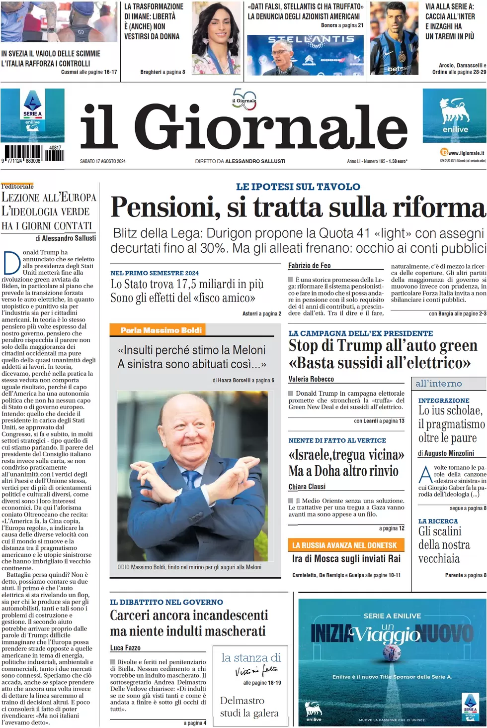 anteprima della prima pagina di il-giornale del 17/08/2024