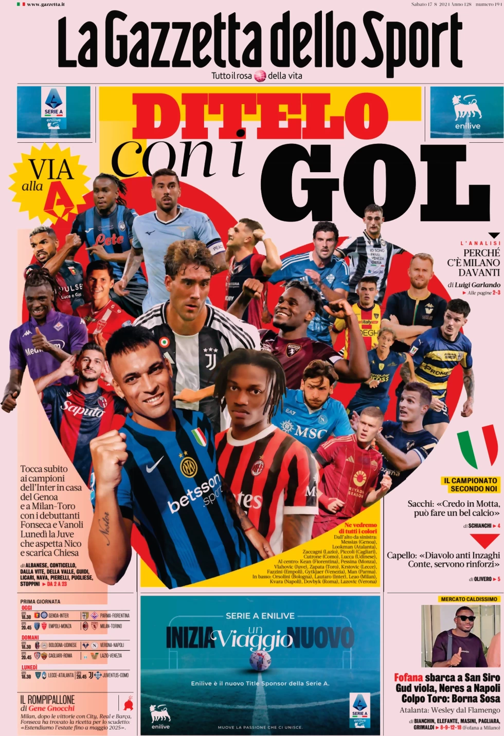 anteprima della prima pagina di la-gazzetta-dello-sport del 17/08/2024