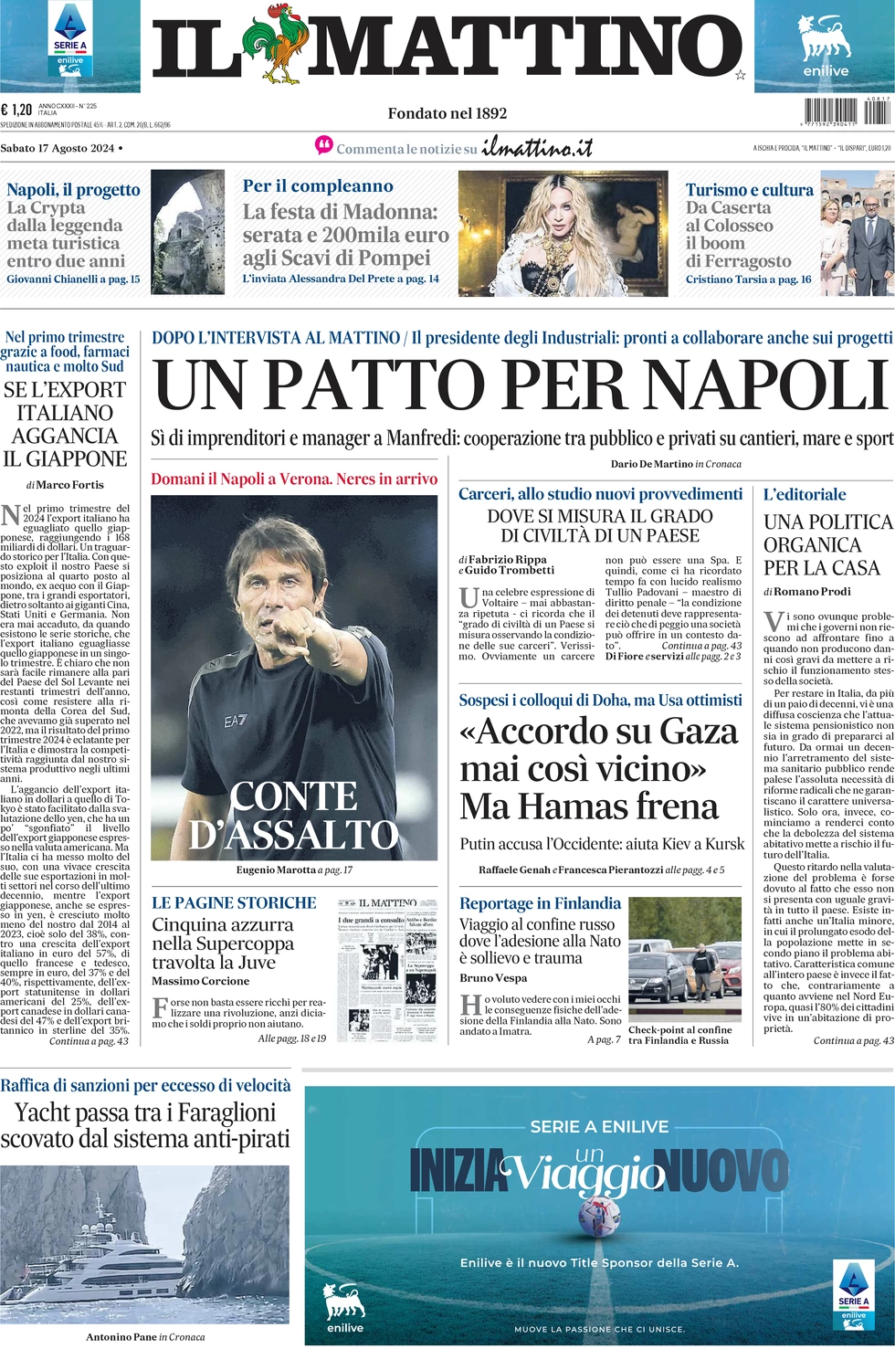 anteprima della prima pagina di il-mattino del 17/08/2024