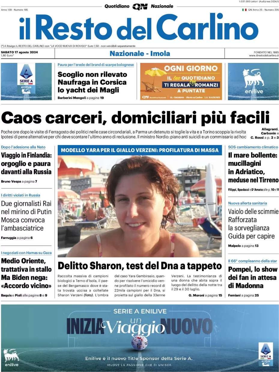 anteprima della prima pagina di il-resto-del-carlino del 17/08/2024