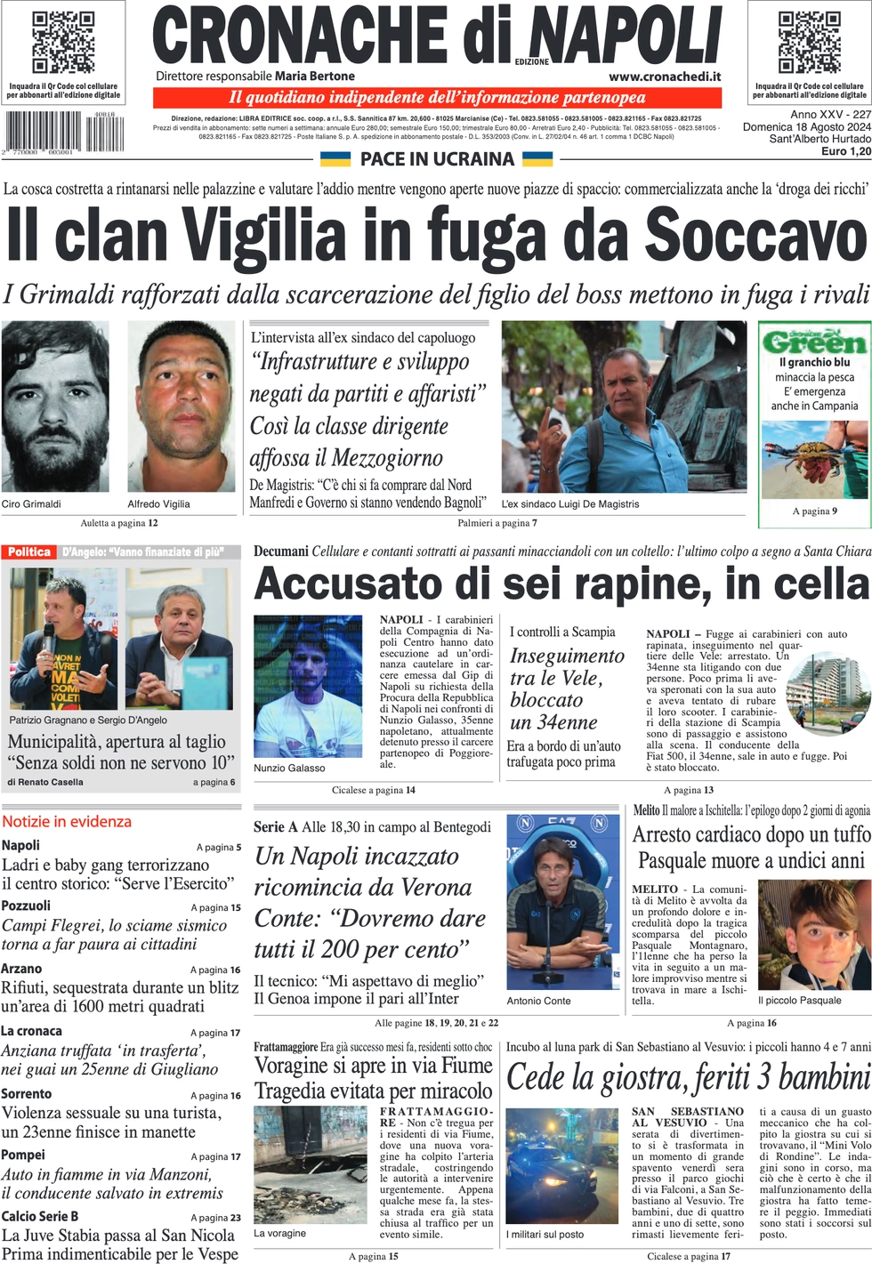 anteprima della prima pagina di cronache-di-napoli del 18/08/2024