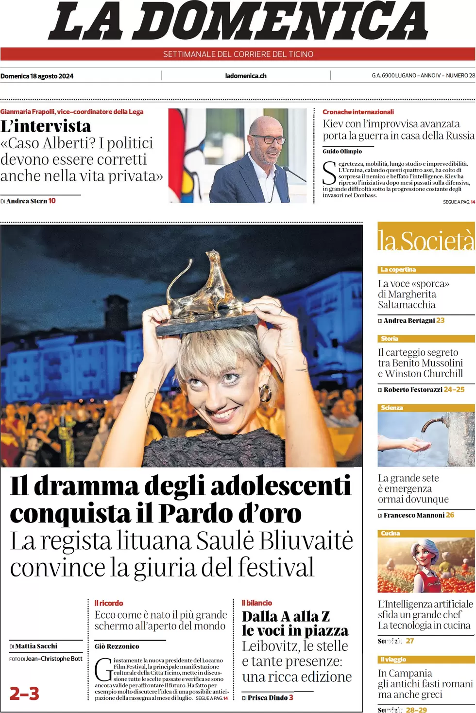 anteprima della prima pagina di corriere-del-ticino del 18/08/2024