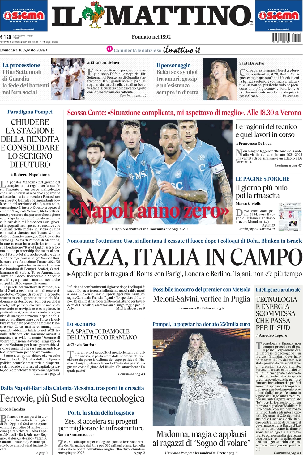 anteprima della prima pagina di il-mattino del 18/08/2024